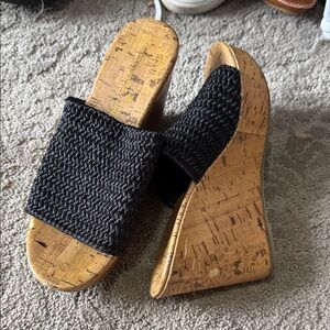 Montego Bay Club Black Woven Cork Wedges